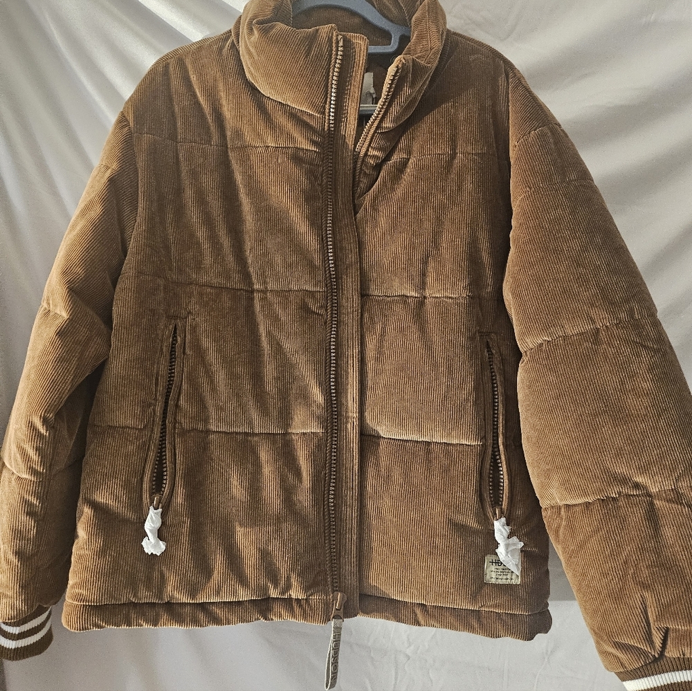 NWT Hudson Jeans Corduroy Puffer Jacket, Brown‎ Small Retail $298